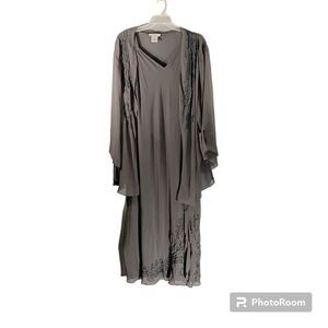 Roaman's NOS 2 Pc Plus  Sheer Gray Chiffon Whimseygoth Maxi Slip Dress Sz 33